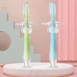 1Pcs 4 Colors Choose Soft Handle Baby Toothbrush with Sucker Safety Silicone Baby Dental Care Training Toothbrush Oral Care