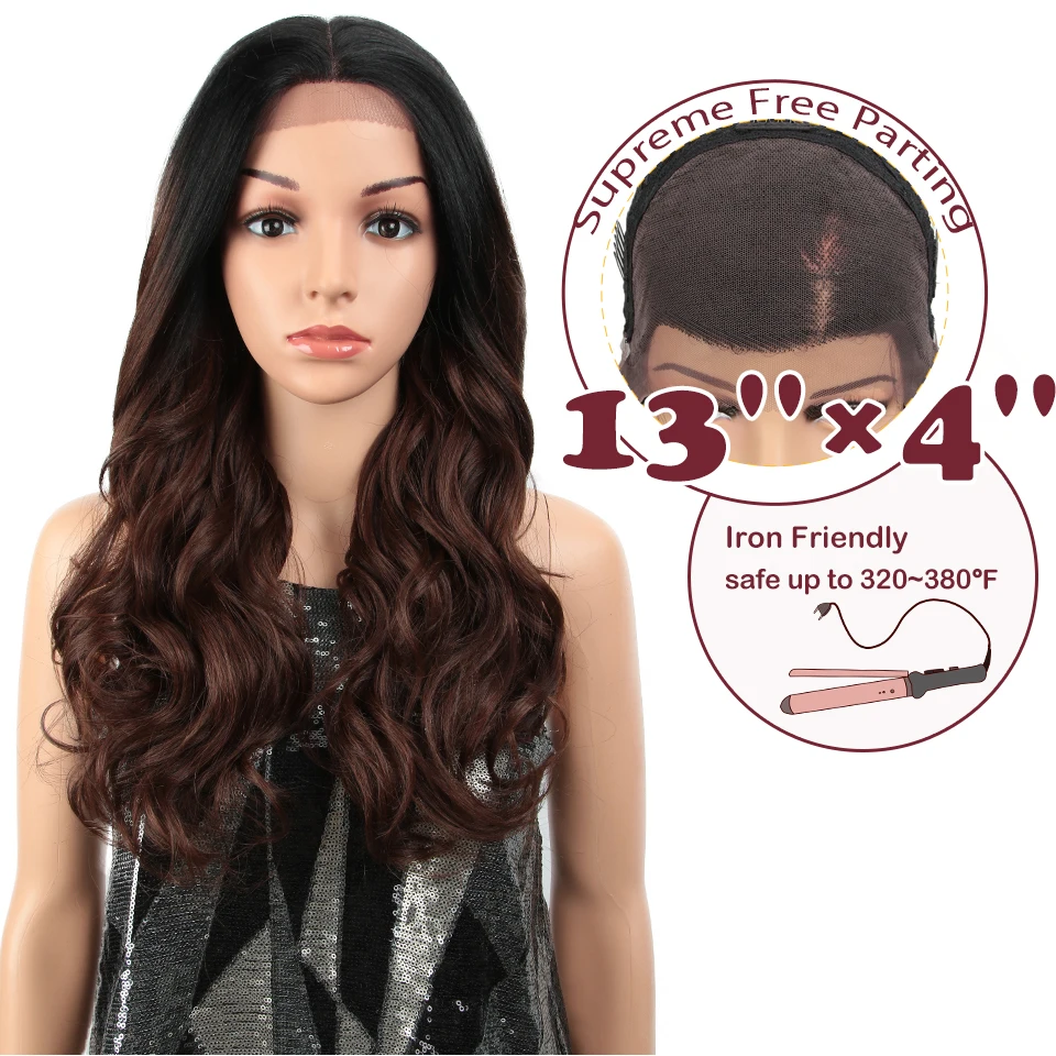 Магические волосы синтетические 13X" парик фронта шнурка для черных женщин 24" дюймов Свободные волнистые коричневый Омбре парики Osplay афро длинные волосы