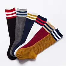 Модные детские носки с манжетами Детские хлопковые гетры в полоску средней длины детские носки для мальчиков и девочек от 1 до 10 лет