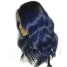 Eversilky волна тела Омбре синий цвет человеческих волос парик глубокая часть 13X4 кружева спереди бразильские Remy Предварительно сорвал с волосами младенца