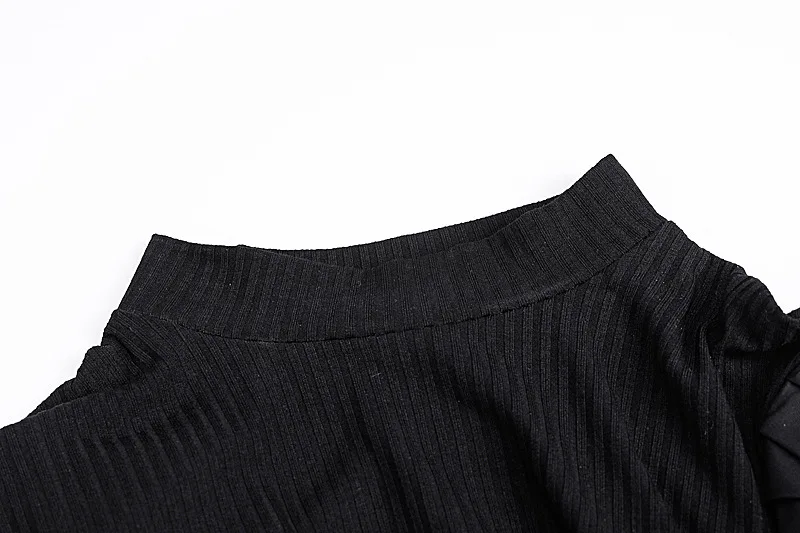 Сексуальные топы с длинными пышными рукавами в стиле пэчворк, осенне-зимние женские модные вечерние элегантные уличные футболки