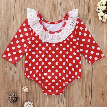 

Lace Ruffles Girls Baby Bodysuit Long Sleeve Polka Dot Cotton Bodysuits Winter Newborn Girl Home Jumpsuit Home Pajamas Sleepwear