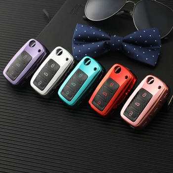 

New Plating TPU Car Flip Remote Key Case For Volkswagen Jetta Passat Golf Tiguan Touareg Beetle Multivan Sagitar Passat Keychain