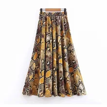 femme plus size vintage women snake long skirts spring-summer ladies animal print boho stain skirt faldas girl chic jupe