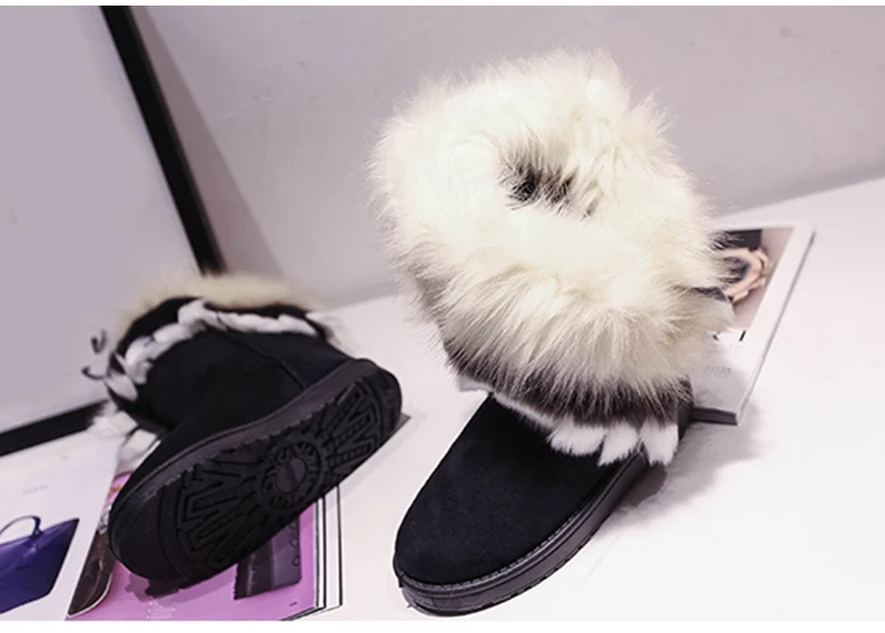 Женские зимние ботинки с искусственным мехом; теплые Замшевые полусапожки на плоской подошве; удобная женская обувь на нескользящей платформе с плюшевой подкладкой; большие размеры