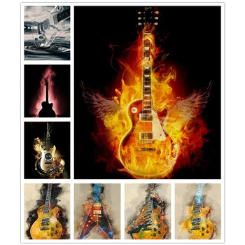 

popular 5d diamond painting full square fire guitar rhinestone pictures diy diamond embroidery full set guitar decoration home