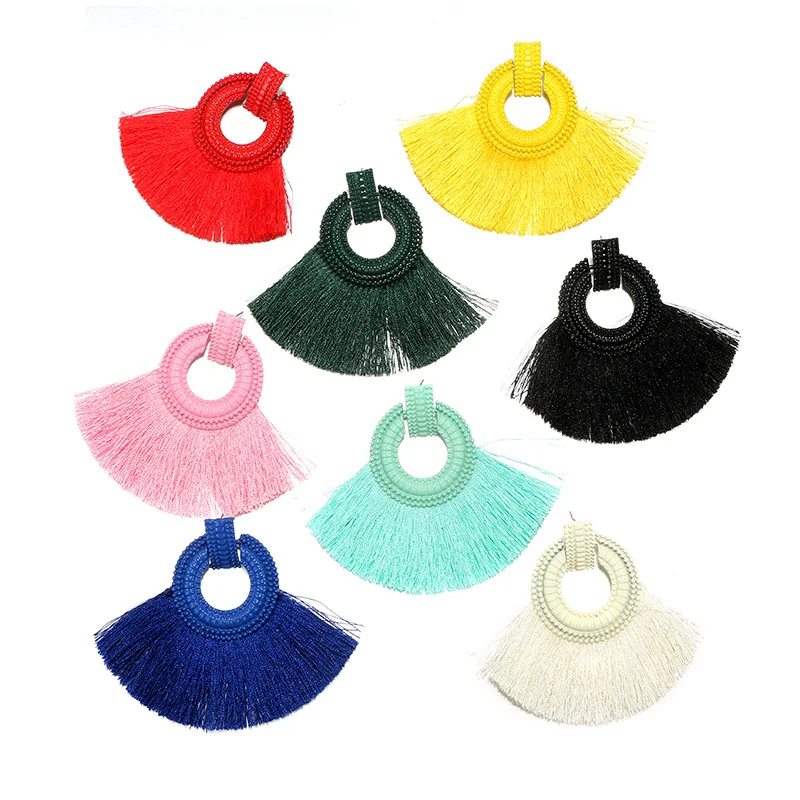 

2019 Bohemian Weave Rainbow Tassel Drop Earrings for Women Handmade Retro Ethnic Exaggeration Geometric Alloy Tasseled Jewelry