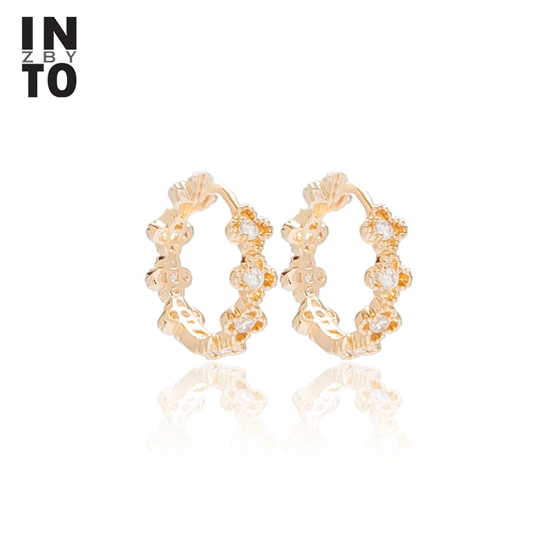 Женские Геометрические серьги-кольца Inot классические золотого цвета с фианитом