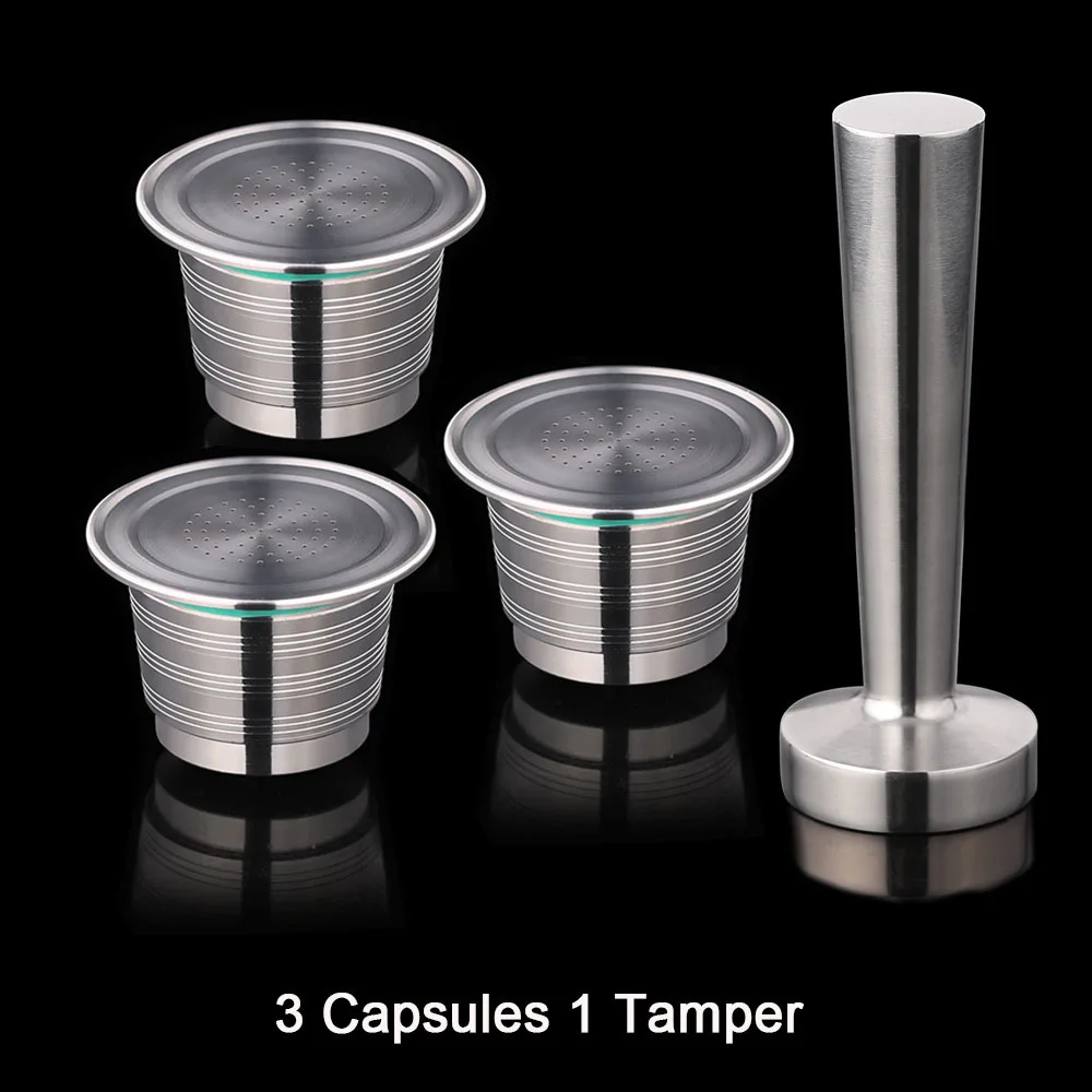 Refillable Nespresso Coffee Capsules Tamper Set Reusable Stainless Steel Espresso Pod Filter Rechargeable Nespresso Coffee Tool - Цвет: 3 Capsule 1 Tamper