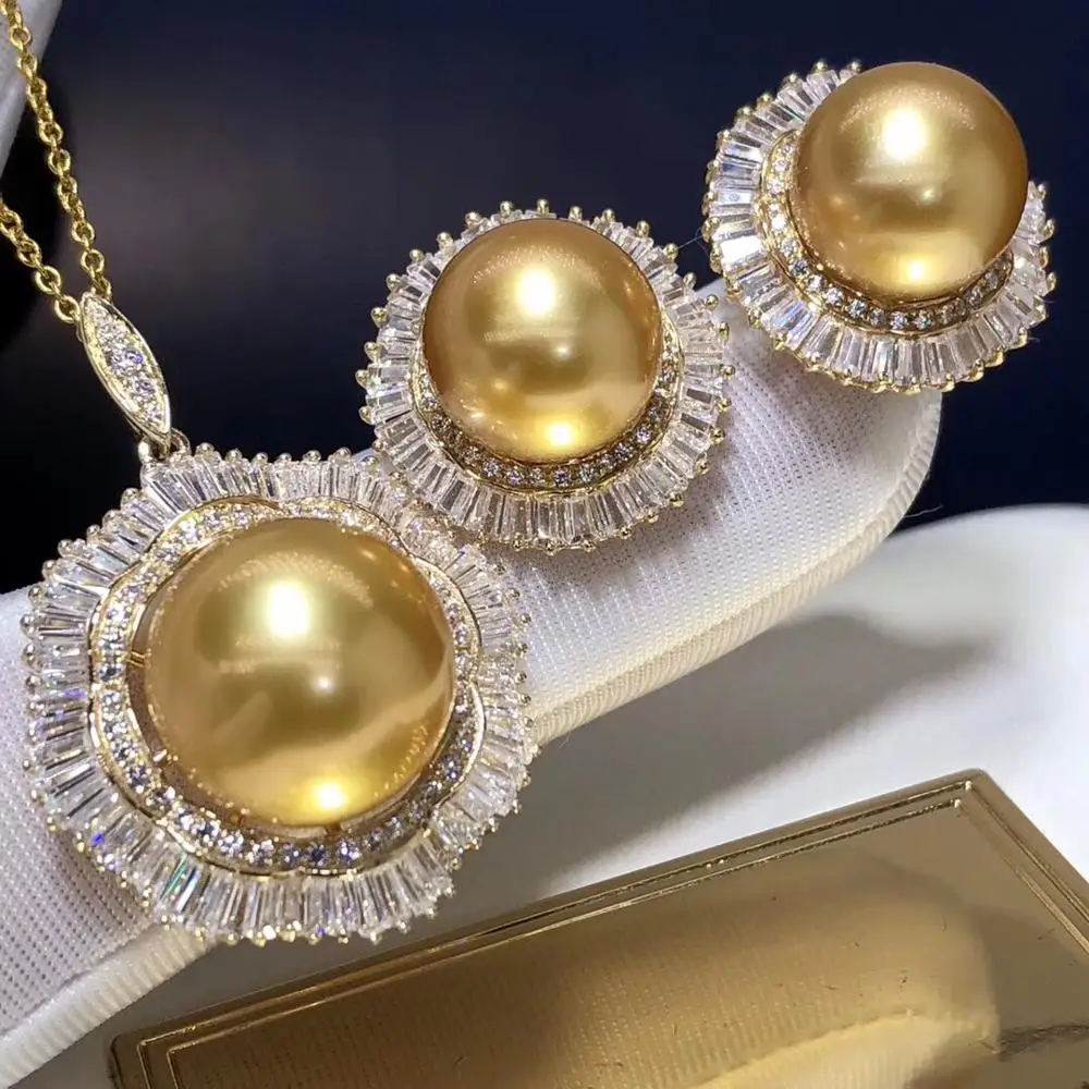 Изящные Ювелирные изделия 14K желтое золото натуральный океан золотой жемчуг 10 14