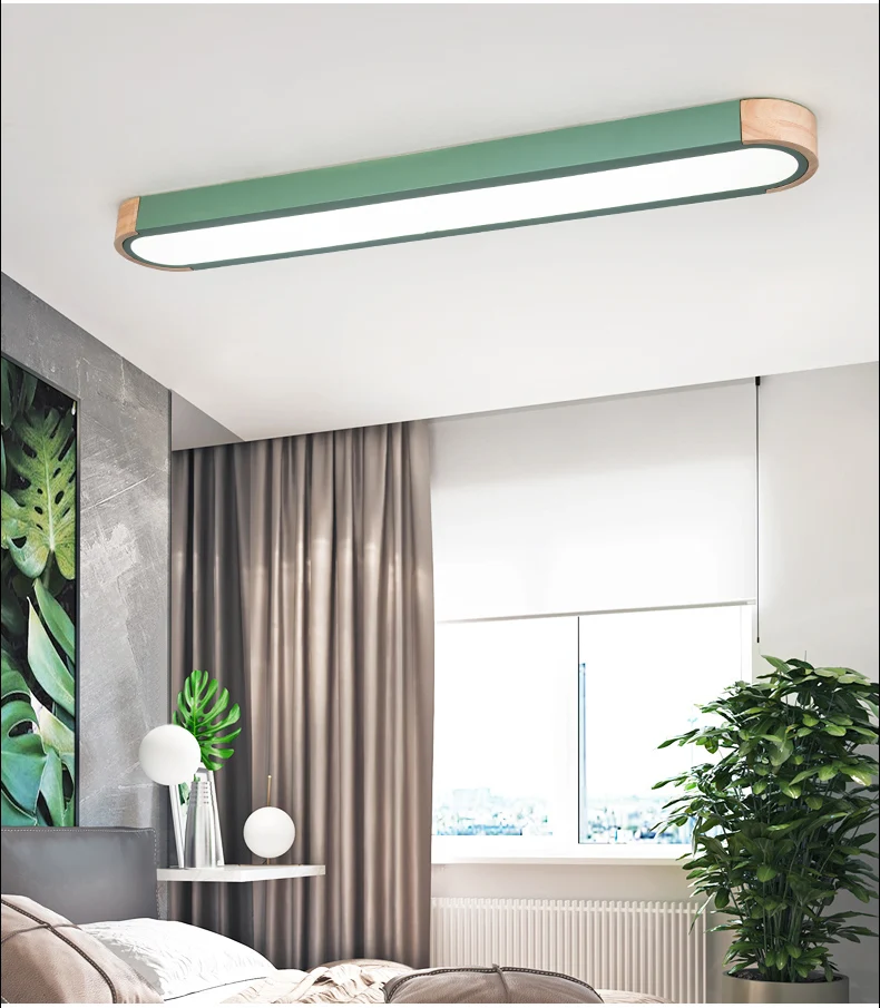 Офис 220V светодиодный потолочный светильник с металлическим абажуром для гостиной длинный деревянный наземный светильник