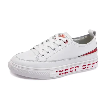 

SWONCO Genuine Leather White Shoes Women Platform Sneakers Character 2020 Spring New Female Causal Shoes Flat White Sneakers