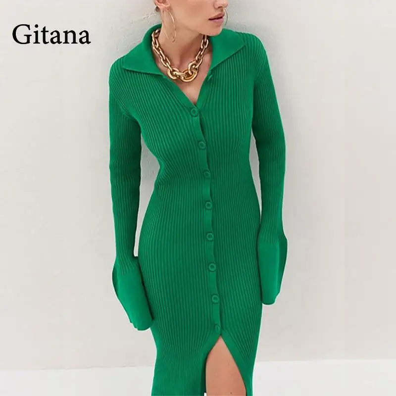 Трикотажное платье-свитер Gitana Y2K облегающее платье средней длины с V-образным