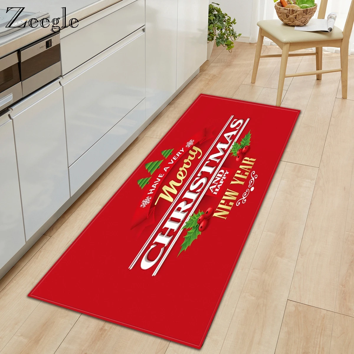 Zeegle Printed Cartoon Carpet Christmas Soft Mat Polyester Comfortable Doormat Anti-slip Water Absorption Rug Bedroom Foot Rug