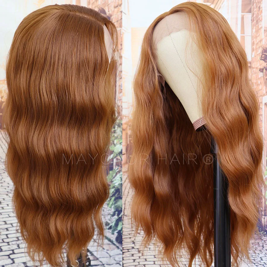 Maycaur #30B Ginger Color Wavy Synthetic Lace Front Wigs Heat Resistant Fiber Glueless Hair for Black Women (4)