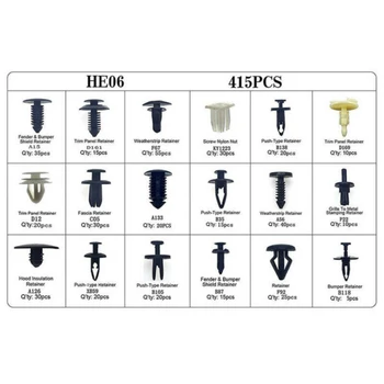 

416 Pcs/set Car Plastic Push Pin Rivet Bumper Trim Clip Fastener 18-size+1 * Fastener Remover Universal