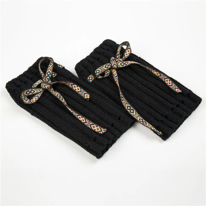 Вязаные гетры для женщин, вязаные крючком кружевные веревочки, сапоги, манжеты цвета слоновой кости, гетры для женщин, Boho сапоги, носки, женский зимний ботинок, топперы - Цвет: Черный