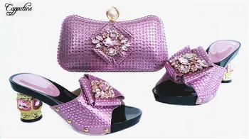 

Elegant purple pink high heel sandal shoes nice matching with handbag sets with stones for party lady GL1912-8, heel 6.5cm