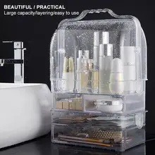 Косметический портативный прозрачный Органайзер большой емкости для макияжа, косметическая коробка для хранения, пылезащитный контейнер для ювелирных изделий, ящик