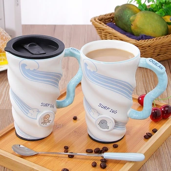 

European Style Ceramic Coffee Mug Personalized Animal Water Cup Popular Cartoon Mug Valentine's Day Gifts With Lid And Spoon