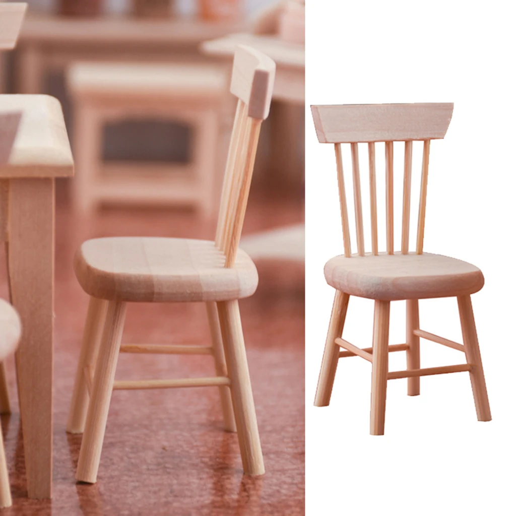 1/12 Miniatures Handmade Unpainted Dining Chair Scene Decoration Photo Props
