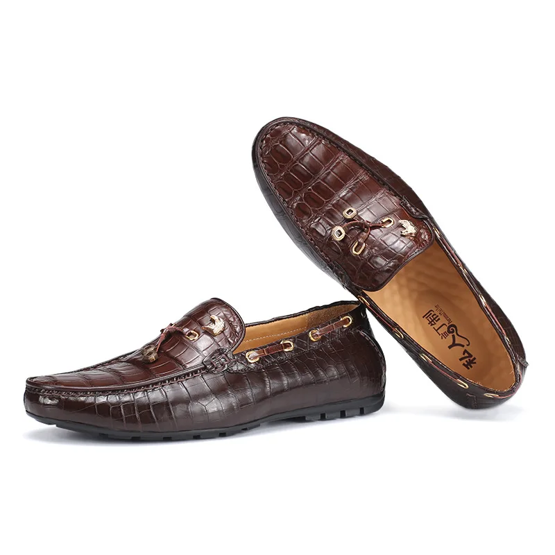 Мужские туфли в деловом повседневном стиле из настоящей крокодиловой кожи; мужские туфли из натуральной кожи аллигатора; мужские лоферы без застежки на плоской подошве