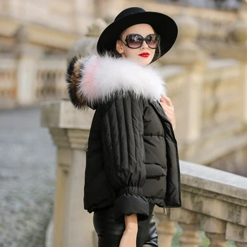 

Short Female Down Jacket Woman Hooded 2020 Fall Winter Duck Down Coat for Women Fox Fur Collar Women's Jackets KJ1000