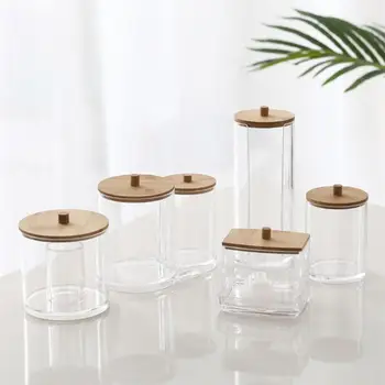 

2 PCS Swab Holder Bamboo Lid Durable Transparent Storage Container for Office