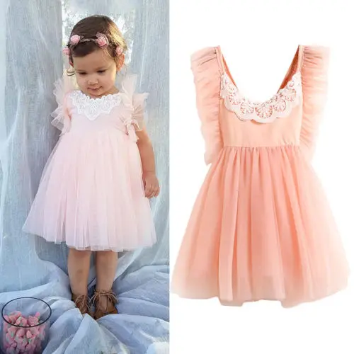 Boiiwant 2-6Y Adorable Kid Girl Baby Princess Dress Lace Floral Birthday Clothes Ruffle Sleeveless Tutu Tulle Party | Детская одежда и