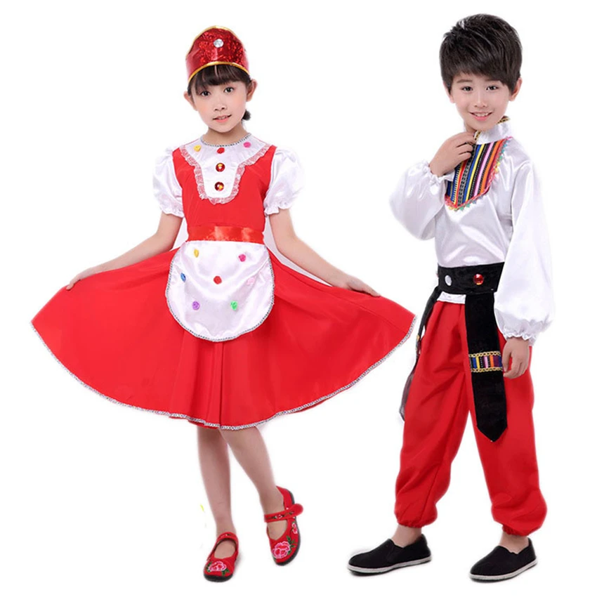 Русские национальные костюмы, современные сценические танцевальные костюмы для мальчиков, детское платье принцессы, вечерние платья для девочек в народном китайском стиле, праздничное платье