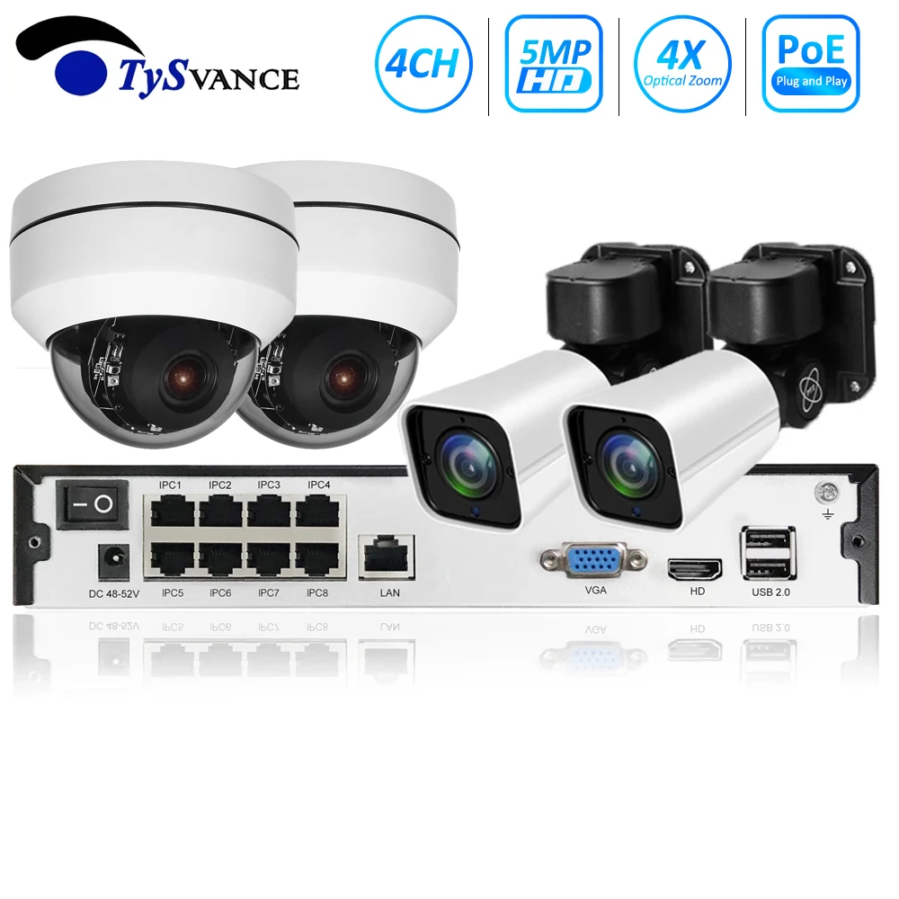 4ch 5MP POE PTZ H.265 комплект системы видеонаблюдения 8ch NVR открытый Крытый