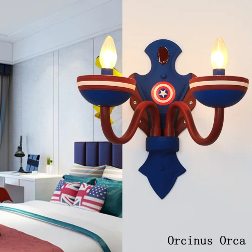 

Cartoon Creative Blue Wall Lamp Boys Bedroom Children's Room Lamp American Super Hero LED Color Wall Lamp