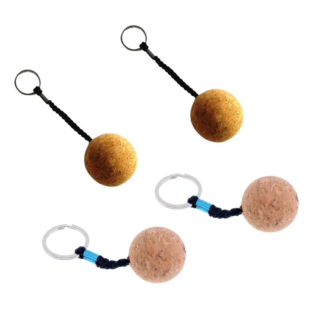 4Pcs Floating Cork Keyring Water Sports Wooden Ball Marine Floatable Buoyant Key Ring Boat