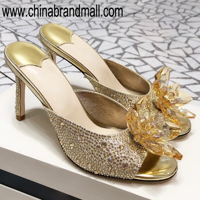 

Pearl Crystal Slipper Designer Shoes Women Luxury Slippers 2019 High Quality Elegant Slippers