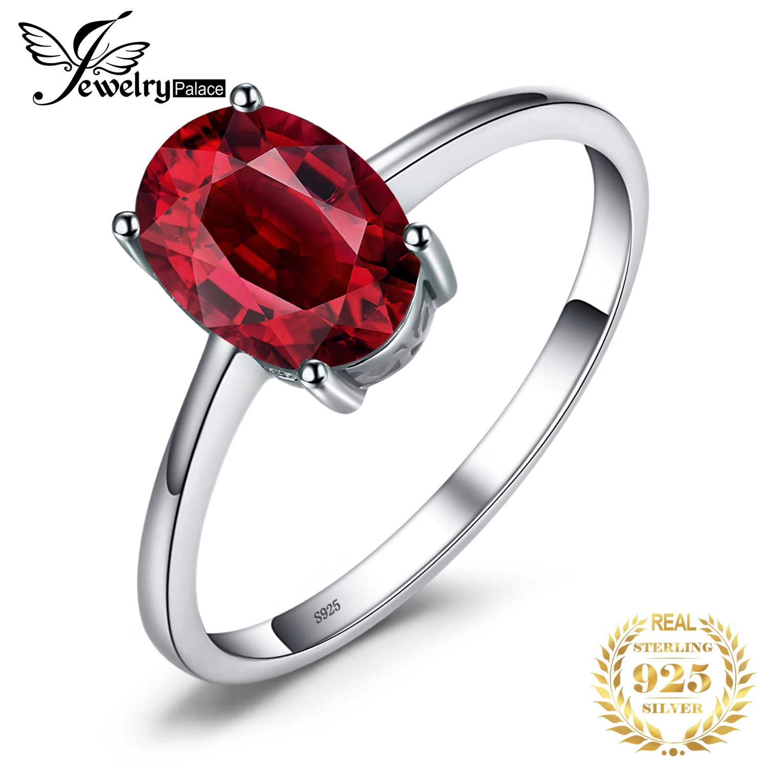 Jewelrypalace 1.6ct Подлинная красный гранат Solitaire Кольца для Для женщин овальным вырезом Solid 925 серебро Талисманы модные Интимные аксессуары