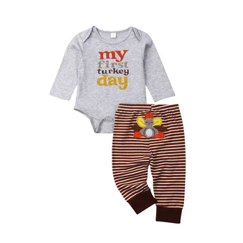 

0-18M Newborn Infant Baby Boys Girls Thanksgiving Clothes Set Long Sleeve Cartoon Rompers + Pants Autumn Clothing Baby Costumes