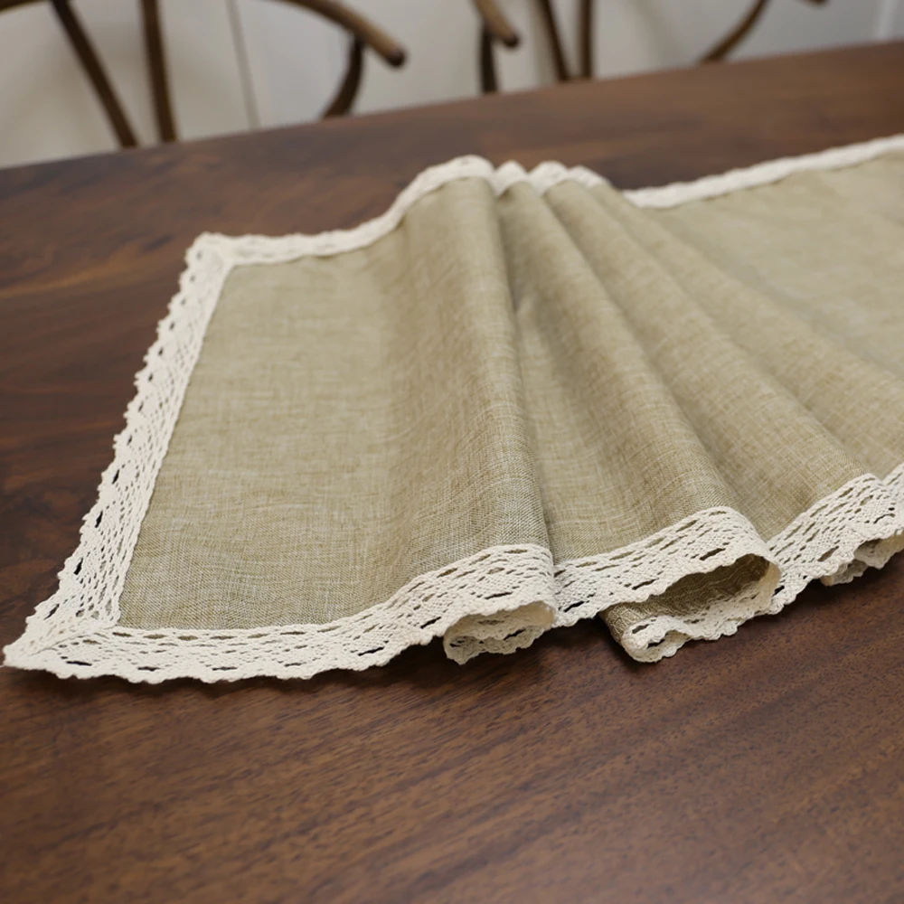 

Imitation linen Table Runner Burlap Rustic Shabby Lace Table Runner for Wedding Festival Party Event Decorations