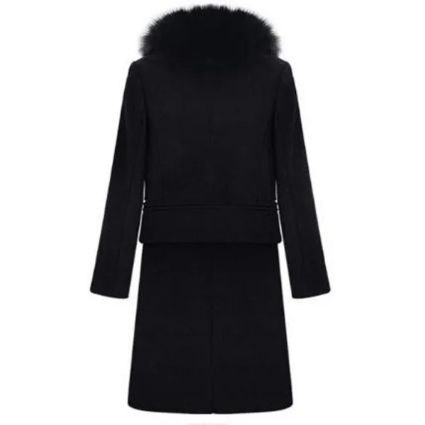 Женское зимнее теплое шерстяное пальто с меховым воротником, куртка на молнии с отворотом