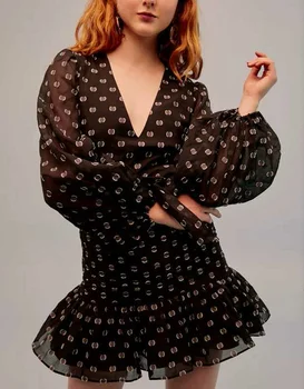 

Women Dress Top Quality Sexy Elegant Black Pink Puff Sleeve Vintage Evening Party Dresses Bodycon