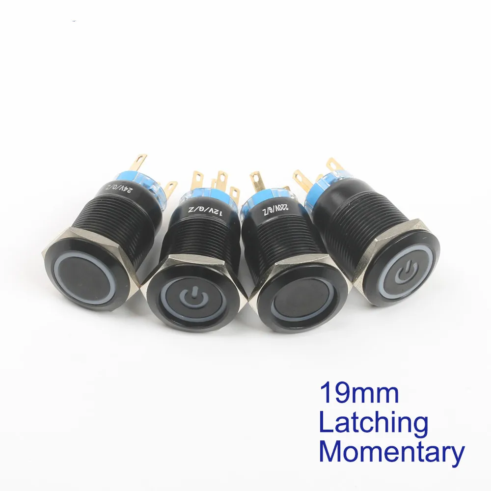 19mm LED Alumina black ring light power mark push button without fixation waterproof momentary switch Latching | Обустройство дома