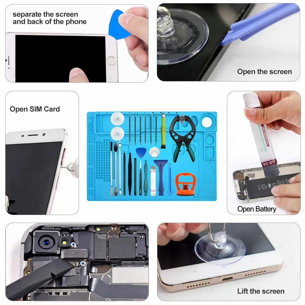 Professional Mobile Phone Repair Tools Set Screwdriver Kit Heat Insulation  Pad Screen Opening Smartphone Cellphone Telephone