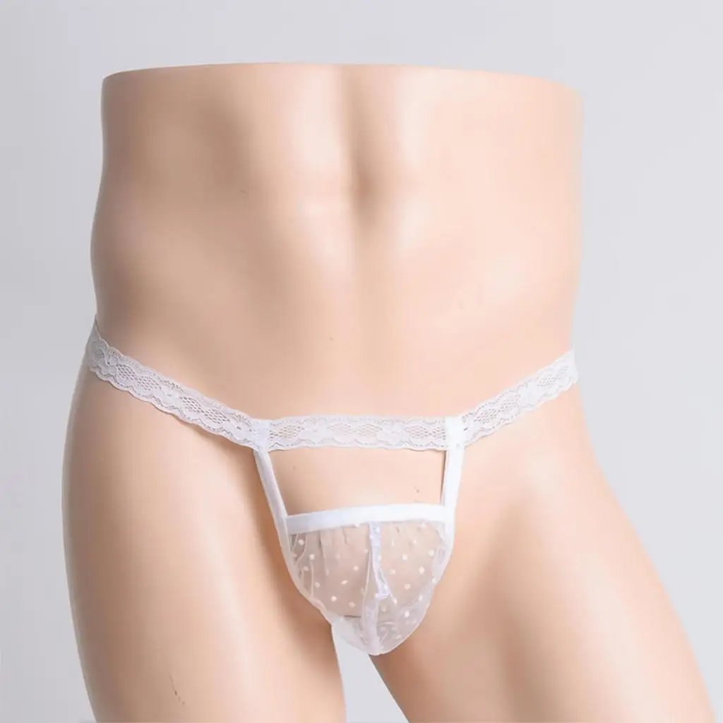 Sexy Men’s Lace Briefs Sissy T-back Gay Underwear Male Lingerie Underpants transparent low waist mini bikini G-string underwear