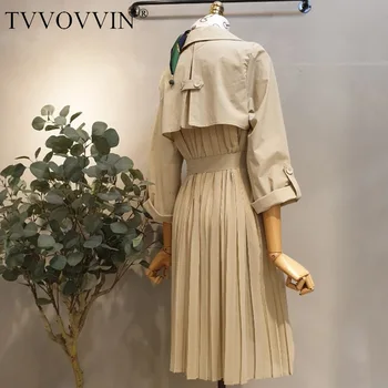 

TVVOVVIN 2020 Autumn Clothing Chalaza Leaner Fold Windbreaker Woman Patchwork Double Breasted Loose Coat With Sashes ZX345