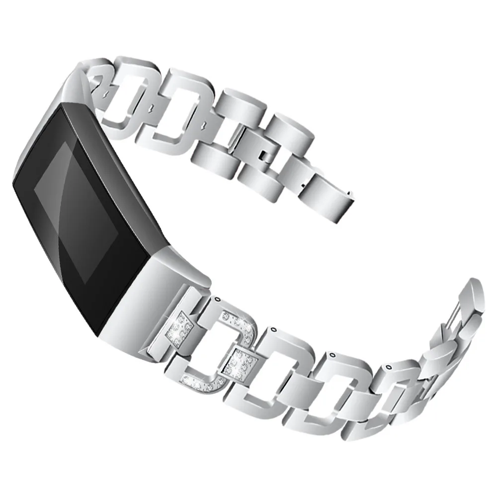 Браслет из нержавеющей стали с бриллиантами, сменный ремешок для Fitbit Charge 3, ремешок для наручных часов, спортивный ремешок с петлей, часы, часы