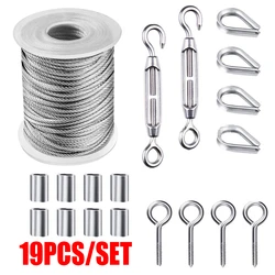 Kit de corda de fio flexível multifuncional em aço inox, 19 tamanhos, 15m, corda de pendurar, varal, 2mm de diâmetro