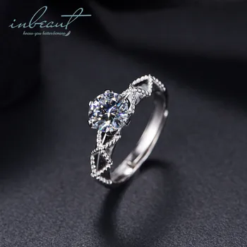 

inbeaut 925 Silver Excellent Cut Round D Color VVS1 Clarity Moissanite Ring Vintage Baroque Pass Diamond Test Moissanite Rings