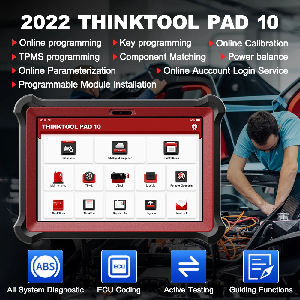 THINKCAR ThinkTool 패드 10 OBD2 스캐너, Thinktool 마스터 진단 도구, 34 개 이상 리셋 서비스, ADAS 교정 TPMS 프로그래밍 도구