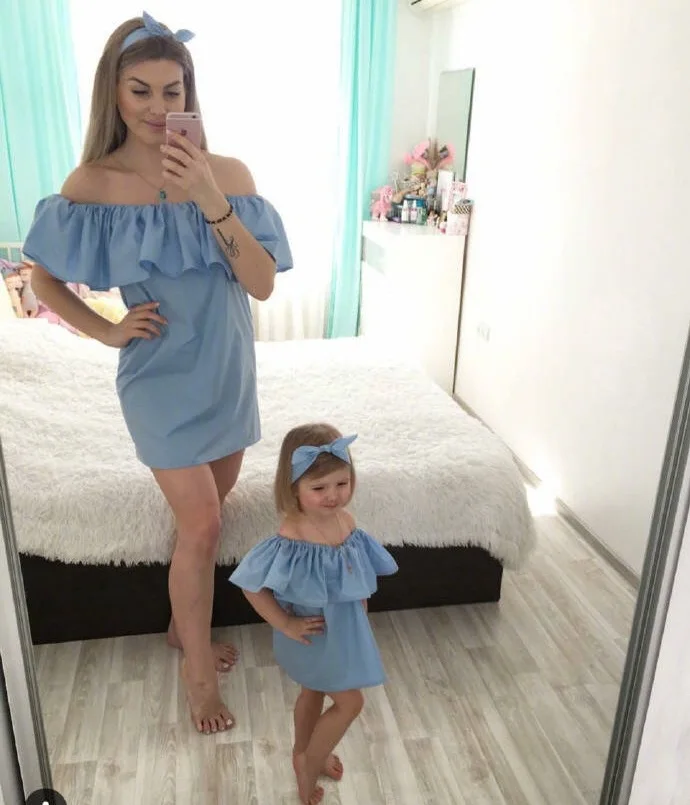 

Hot Selling Hot Selling Solid Color A- line Sleeveless Flounced Family Fitted Dress Mother-daughter Matching Outfit