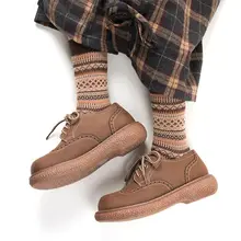 4 пары, Женские винтажные рождественские хлопковые носки, этнические полосатые ромбовидные контрастные цвета, зимние вязаные носки Harajuku