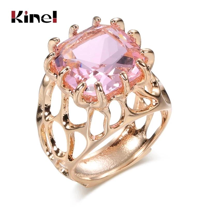 Новое поступление Розовые Квадратные рандомные кольца Kinel для женщин золотые